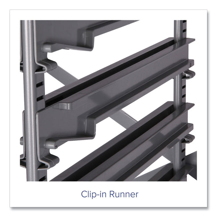Callero Plus Treble Column Trolley Set 03, Metal, 1 Shelf, 24 F1 Shallow Bins, 40.6 x 17.3 x 41.5, Silver/Translucent Frost