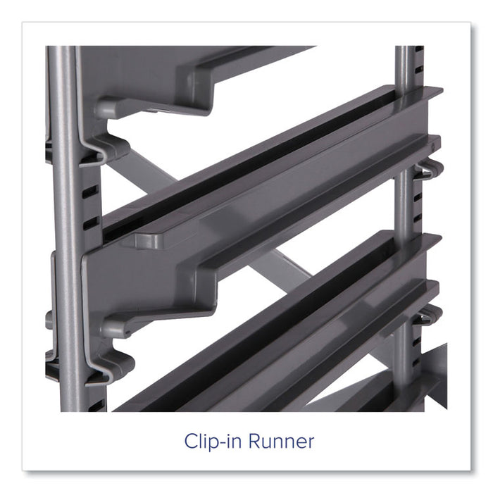 Callero Plus Treble Column Trolley Set 16, Metal, 1 Shelf, 6 F2 Deep Bins, 40.6" x 17.3" x 41.5", Silver/Translucent Frost