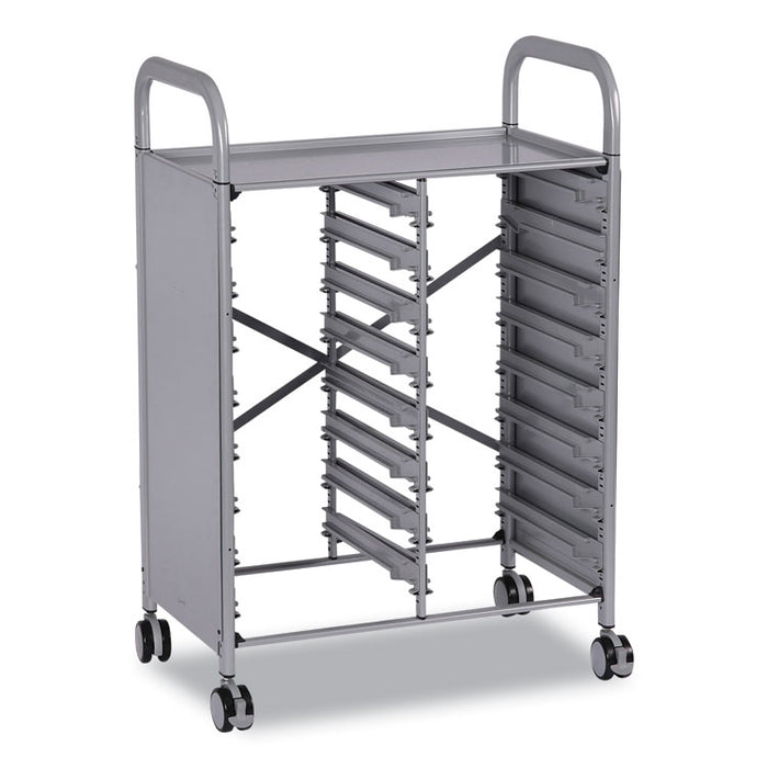Callero Plus Double Column Trolley Set 13, Metal, 1 Shelf, 8 F2 Deep Bins, 27.4" x 17.3" x 41.5", Silver/Translucent Frost