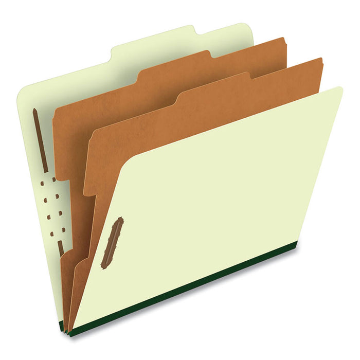 Six-Section Pressboard Classification Folders, Expands 2", 2 Dividers, 6 Embedded Fasteners, Letter Size, Green, 10/Box