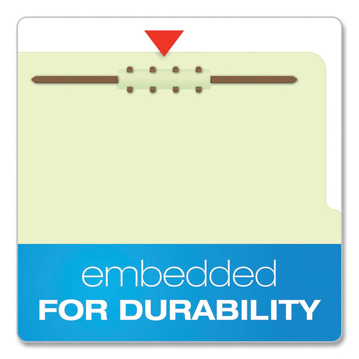Six-Section Pressboard Classification Folders, Expands 2", 2 Dividers, 6 Embedded Fasteners, Letter Size, Green, 10/Box