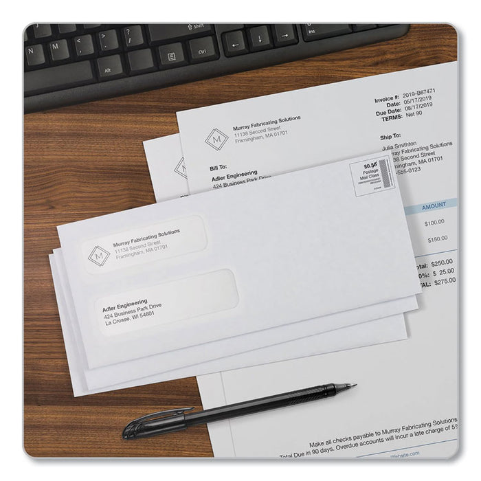 Double Window Redi-Seal Security-Tinted Envelope, #10, Commercial Flap, Redi-Seal Adhesive Closure, 4.13 x 9.5, White, 500/BX