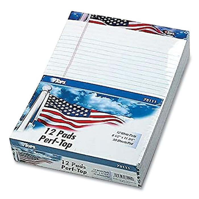 American Pride Writing Pad, Red/White/Blue Headband, Wide Rule, (50) White 8.5 x 11 Sheets, 12/Pack