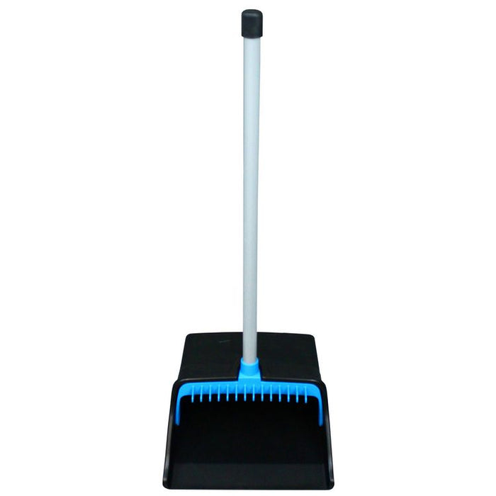 LobbyMaster Plastic Dust Pan, 11.72" Wide, 31" PVC Handle, Blue/Black