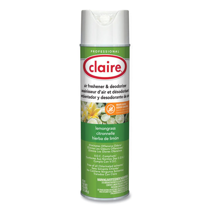 Aerosol Air Freshener and Deodorizer, Lemongrass Citronella, 12 oz Aerosol Spray, 12 Cans