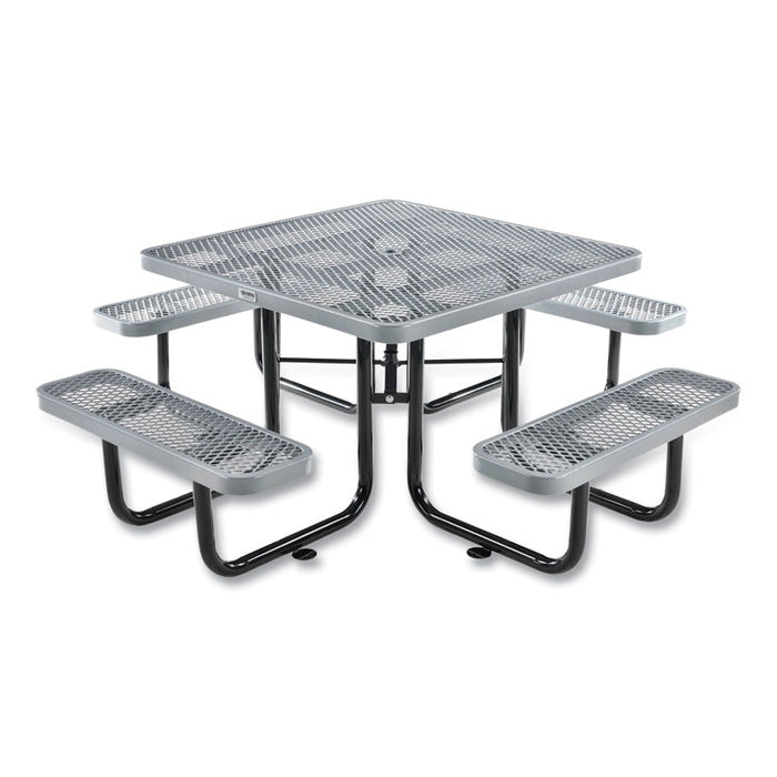 Expanded Steel Picnic Table, Square, 81 x 81 x 29.5, Gray Top, Gray Base/Legs