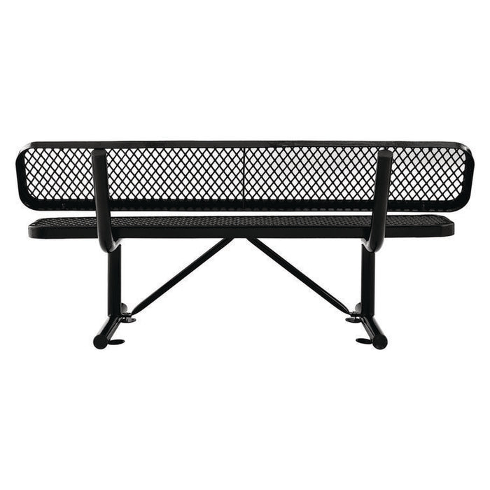 Expanded Steel Bench With Back, 72" x 24" x 33", Black Seat/Back, Black Base