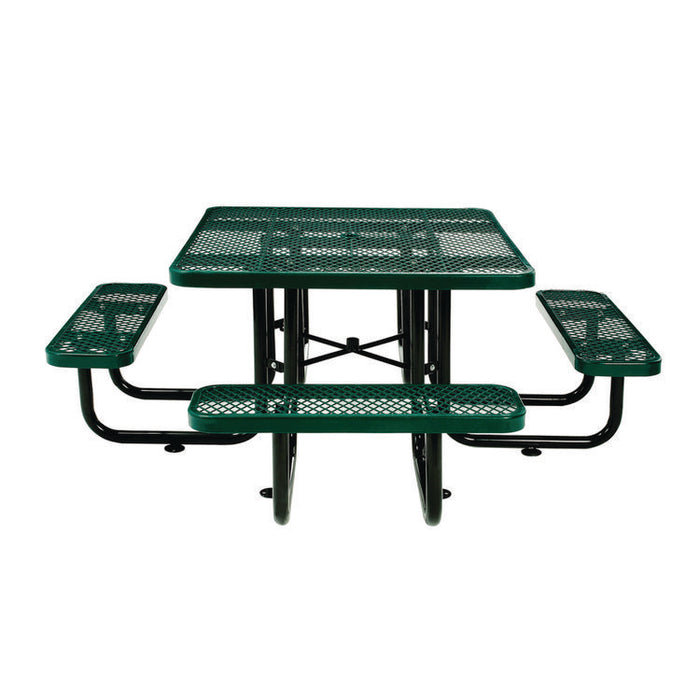 Expanded Steel Picnic Table, Square, 81 x 81 x 29.5, Green Top, Green Base/Legs
