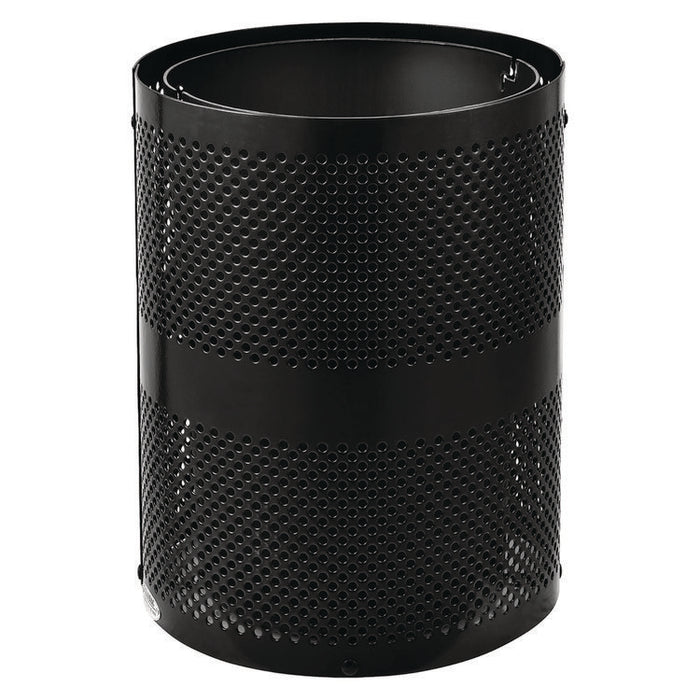 Outdoor Perforated Steel Trash Can with Dome Lid, 36 gal, Steel, Black