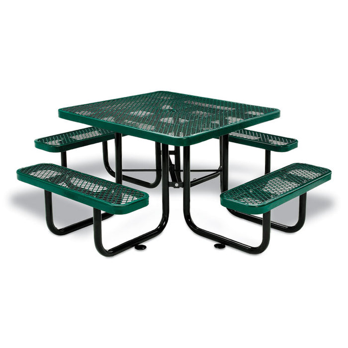 Expanded Steel Picnic Table, Square, 81 x 81 x 29.5, Green Top, Green Base/Legs
