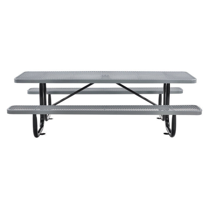 Expanded Steel Picnic Table, Rectangular, 96 x 62 x 29.5, Gray Top, Gray Base/Legs