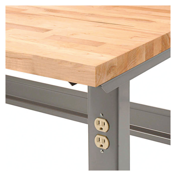 Standard Duty Butcher Block Top Adjustable Height Workbench, 2,000 lbs, 72 x 36 x 30.88 to 36.88, Maple/Gray