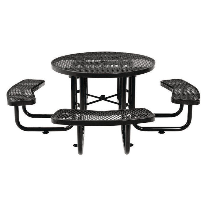 Expanded Steel Picnic Table, Round, 46" Dia x 29.5"h, Black Top, Black Base/Legs
