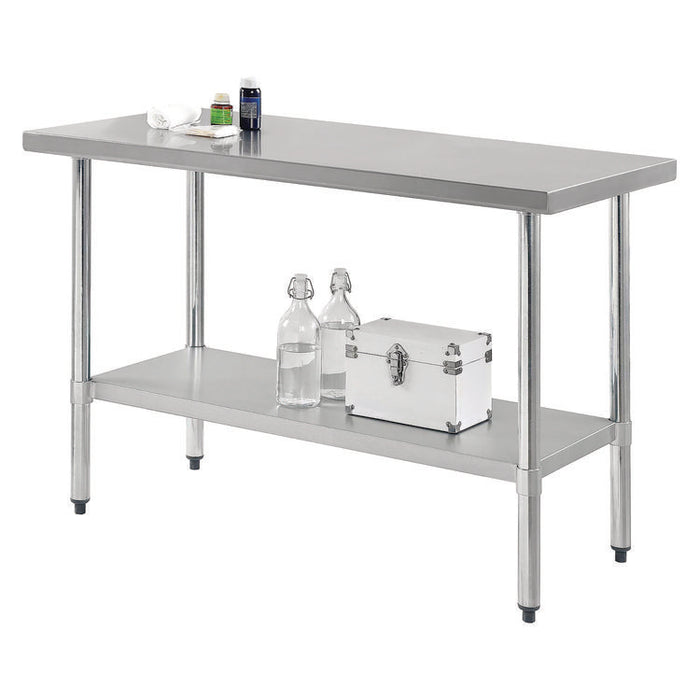 Work Table with Undershelf, Rectangular, 48 x 24 x 35, Silver Top, Silver Base/Legs