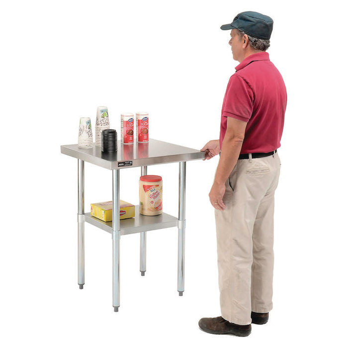 Work Table with Undershelf, Square, 30 x 30 x 35, Silver Top, Silver Base/Legs