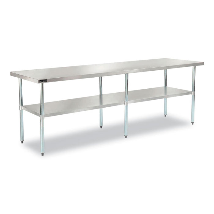 Work Table with Undershelf, Rectangular, 96 x 30 x 35, Silver Top, Silver Base/Legs