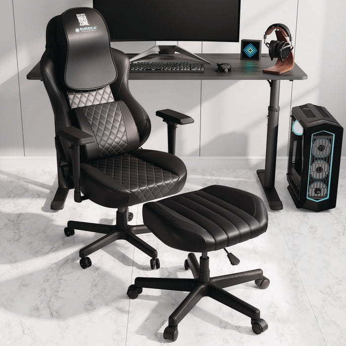 Footstool with Wheels, 19.25 x 17.38 x 14.63 to 17.75, Black