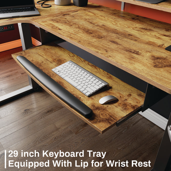 L-Shaped Standing Desk with Keyboard Tray, Left Desk, 61.25" x 43.25" x 34.38" to 52.88", Rustic Brown/Black