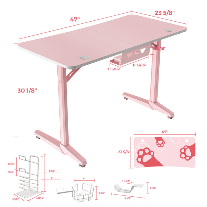 Cute Gaming Desk, 47" x 23.63" x 30.13", Pink
