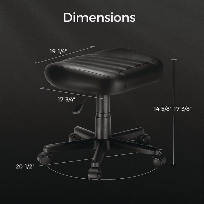 Footstool with Wheels, 19.25 x 17.38 x 14.63 to 17.75, Black