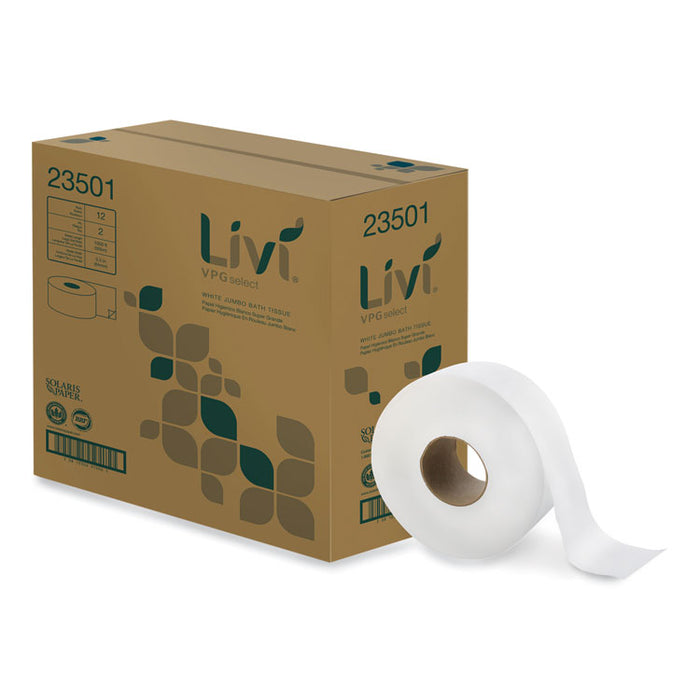 Jumbo Bath Tissue, 2-Ply, 3.3" x 1,000 ft, White, 12 Rolls/Carton