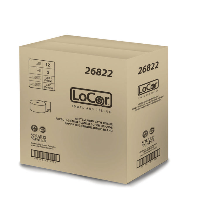 Jumbo Bath Tissue, 2-Ply, 3.3" x 1,200 ft, White, 12 Rolls/Carton