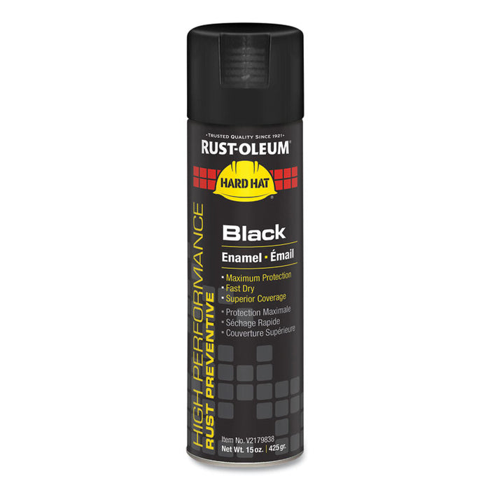 Hard Hat High Performance V2100 System Rust Preventive Enamel Spray Paint, Gloss Black, 15 oz Aerosol Can, 6/Carton