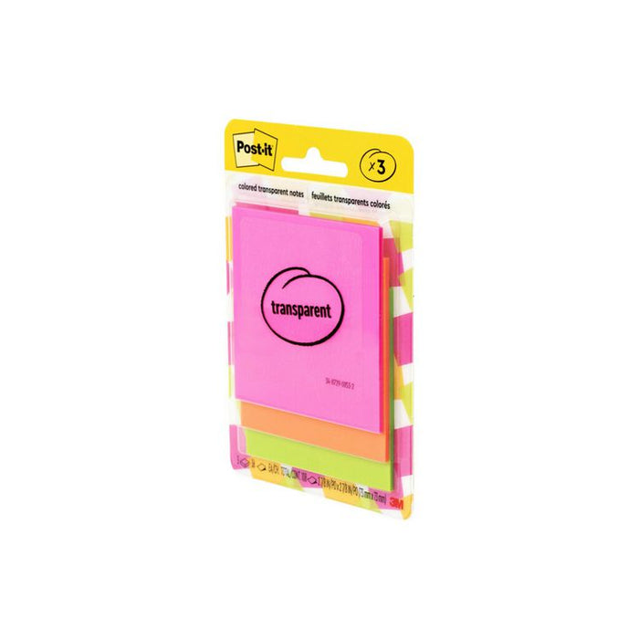 Transparent Notes, 2.88" x 2.88", Assorted Colors, 36 Sheets/Pad, 3 Pads/Pack