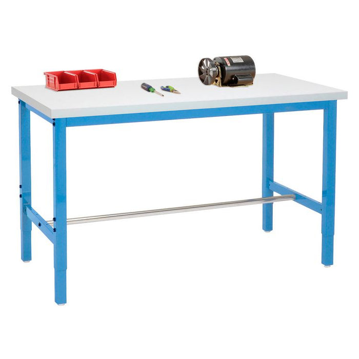 Adjustable Height Heavy Duty Workbenches, 5,000 lbs, 60 x 30 x 31.63 to 43.63, White/Blue