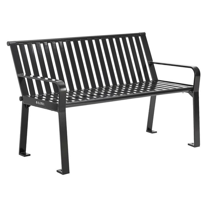 Steel Slat Benches with Back, 48" x 27" x 31", Black Seat/Back, Black Base