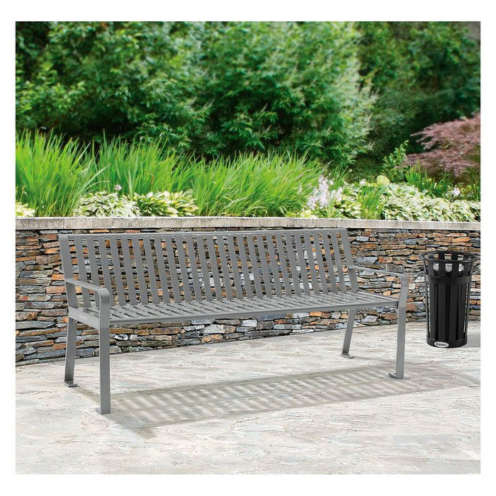 Steel Slat Benches with Back, 72" x 26" x 31", Gray Seat/Back, Gray Base