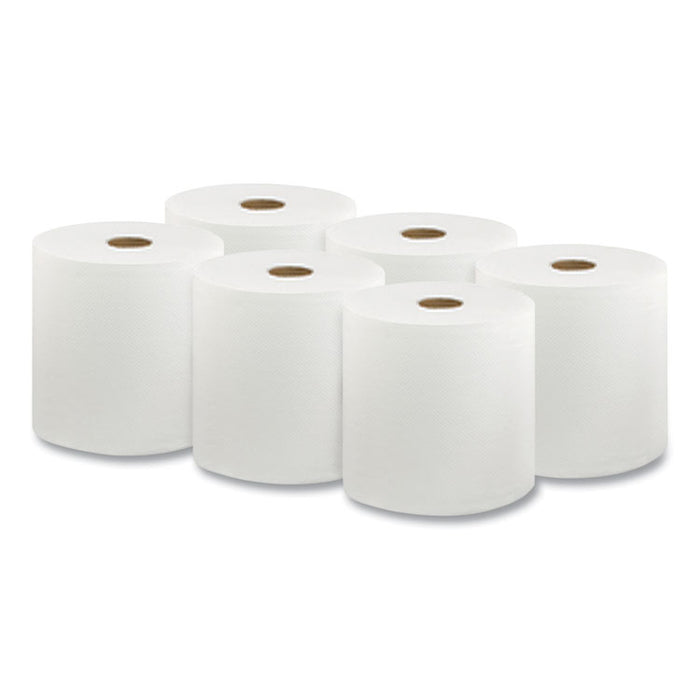Hard Wound Roll Towel, 1-Ply, 8" x 1,000 ft, White, 6 Rolls/Carton