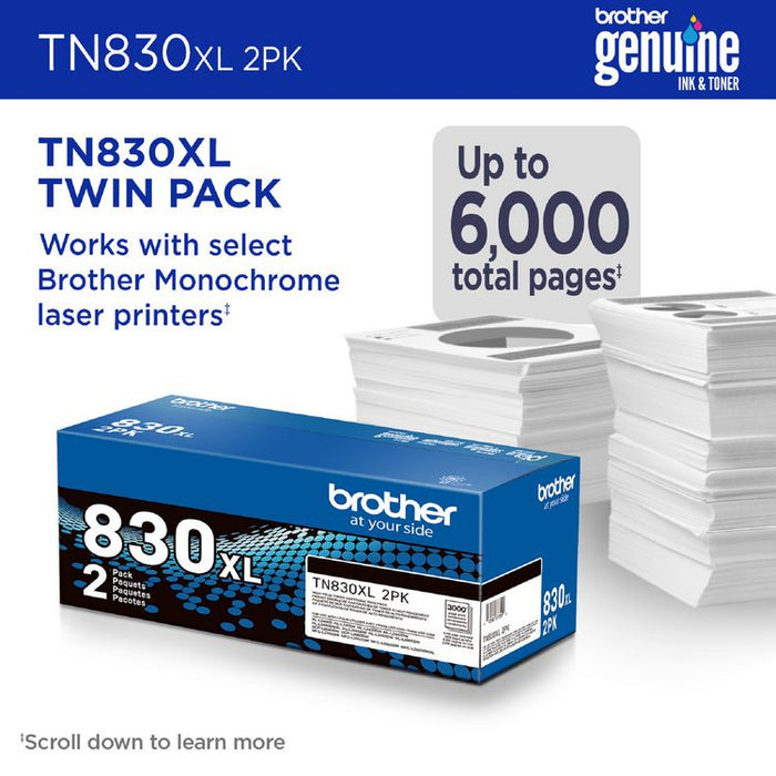 TN830XL High-Yield Toner, 3,000 Page-Yield, Black, 2/Pack