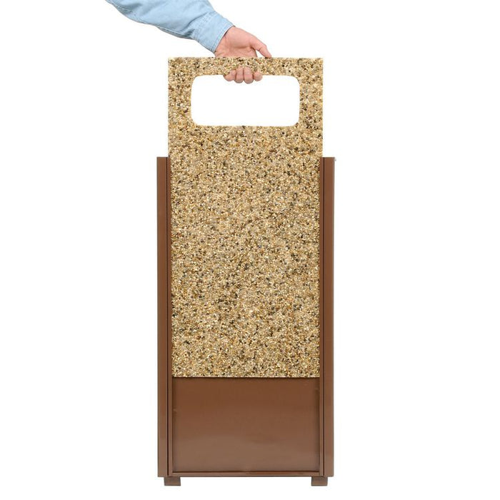 Stone Panel All Weather Trash Receptacle Urn, 12 gal, Steel, Brown