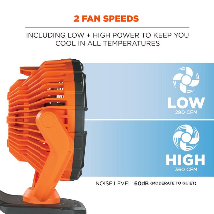 Chill-Its 6090 Rechargeable Portable Jobsite Fan, 9.5", 2 Speeds, Orange/Black