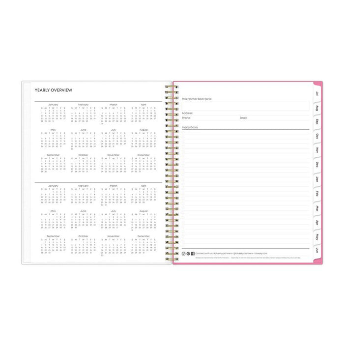 Roosevelt Pink Academic Weekly/Monthly Planner, Floral Artwork, 11" x 8.5", Pink/Gray Cover, 12-Month (July-June): 2025-2026