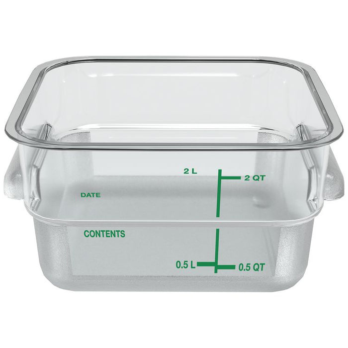 Squares Polycarbonate Food Storage Container, 2 qt,  7.13 x 7.13 x  3.8, Clear, Plastic