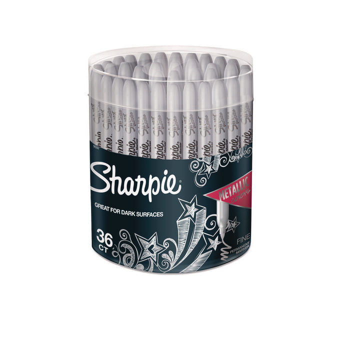 Metallic Fine Point Permanent Markers, Metallic Silver, 36/Pack