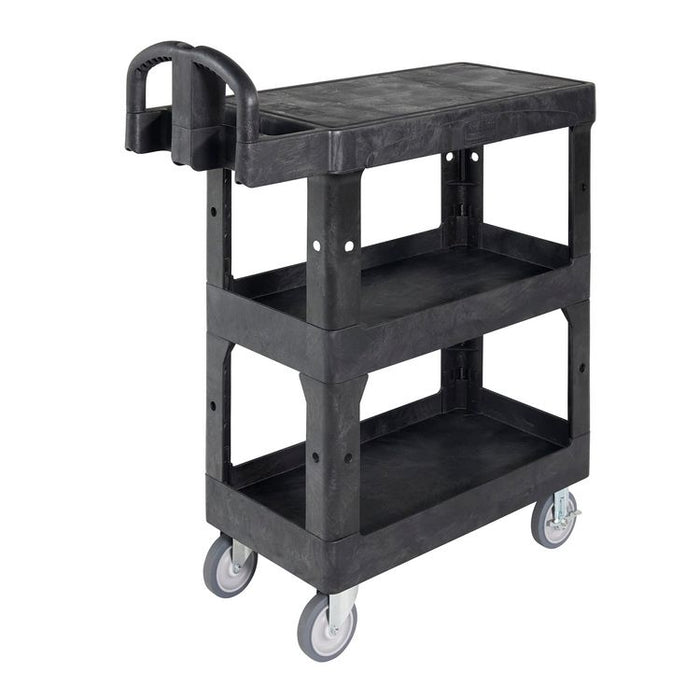 BRUTE 3-Shelf Heavy-Duty Ergo Flat Utility Cart, Plastic, 3 Shelves, 600 lb Capacity, 25.24" x 48.63" x 46.18", Black