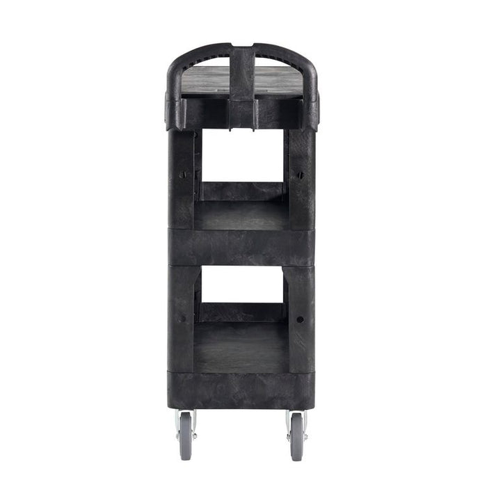BRUTE 3-Shelf Heavy-Duty Ergo Flat Utility Cart, Plastic, 3 Shelves, 600 lb Capacity, 25.24" x 48.63" x 46.18", Black
