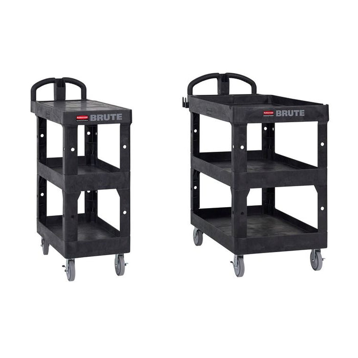 BRUTE 3-Shelf Heavy-Duty Ergo Flat Utility Cart, Plastic, 3 Shelves, 600 lb Capacity, 25.24" x 48.63" x 46.18", Black