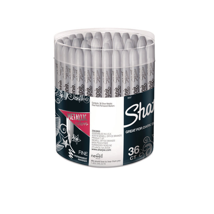 Metallic Fine Point Permanent Markers, Metallic Silver, 36/Pack