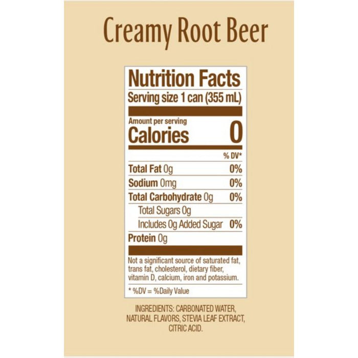 Zero Sugar Naturally Sweetened Soda, Creamy Root Beer, 12 oz Can, 12/Carton