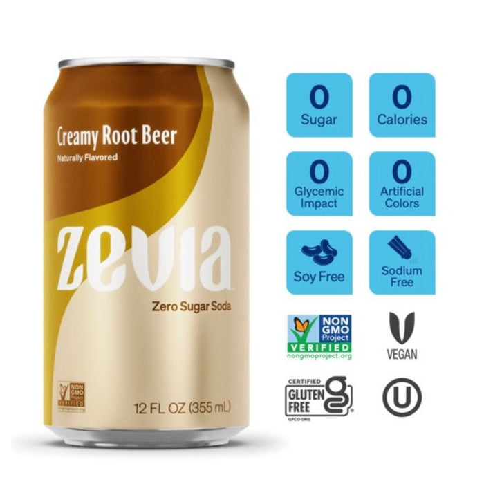 Zero Sugar Naturally Sweetened Soda, Creamy Root Beer, 12 oz Can, 12/Carton