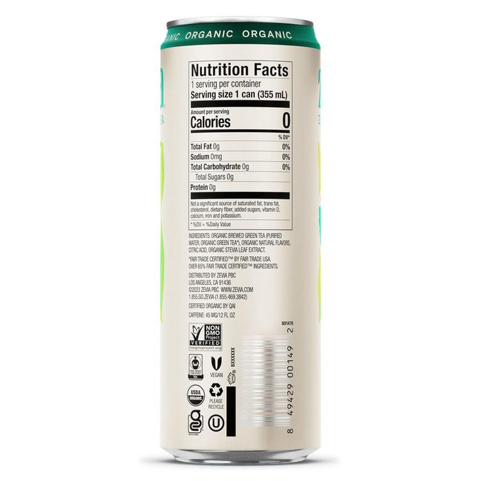 Zero Sugar Naturally Sweetened Green Tea, 12 oz Can, 12/Carton