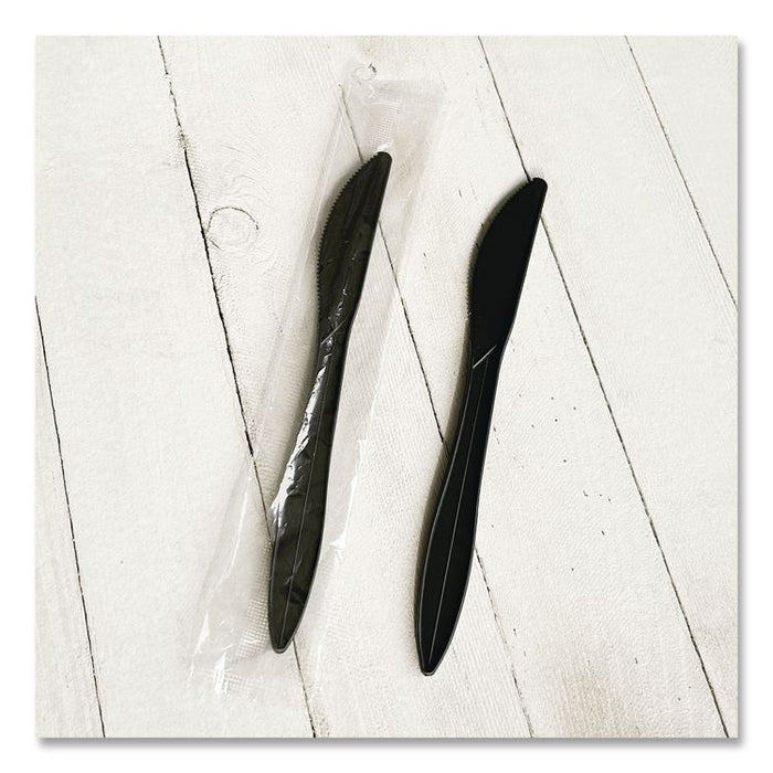 Mediumweight Wrapped Polypropylene Cutlery, Knife, Plastic, Black, 1,000/Carton