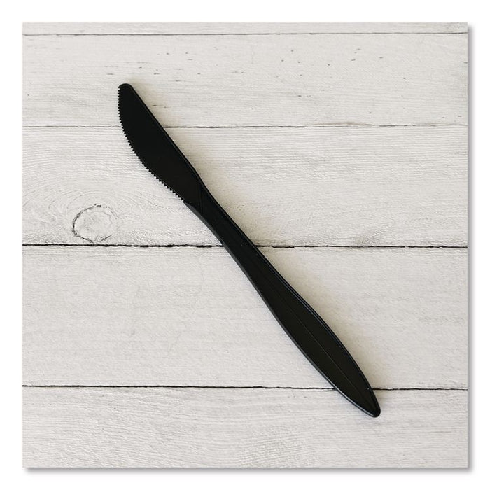 Mediumweight Polypropylene Cutlery, Knife, Plastic, Black, 1,000/Carton
