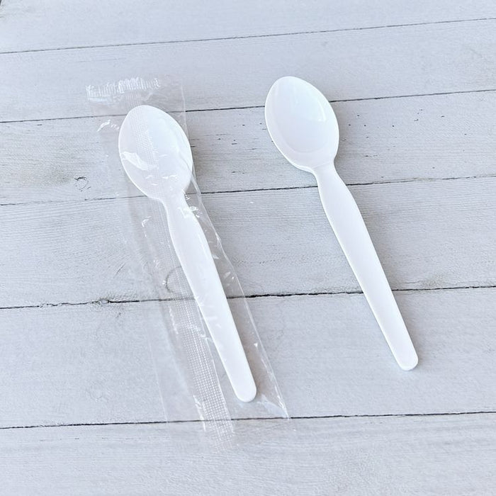 Heavyweight Wrapped Polystyrene Cutlery, Soup Spoon, Plastic, White, 1,000/Carton