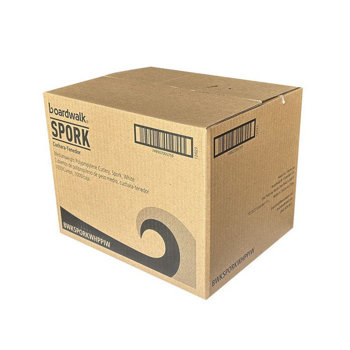 Mediumweight Wrapped Polypropylene Cutlery, Spork, Plastic, White, 1000/Carton
