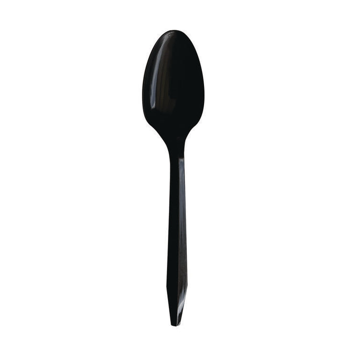 Mediumweight Polypropylene Cutlery, Individually Wrapped, Spoon, Plastic, Black, 1,000/Carton